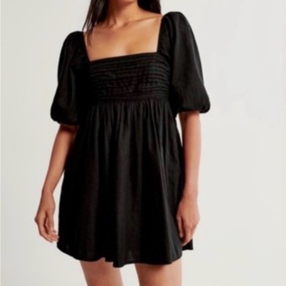 Abercrombie & Fitch Emerson Poplin Puff Sleeve Mini Dress Black